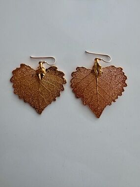 Gold Dipped Cottonwood Leaf Earrings - 2”long